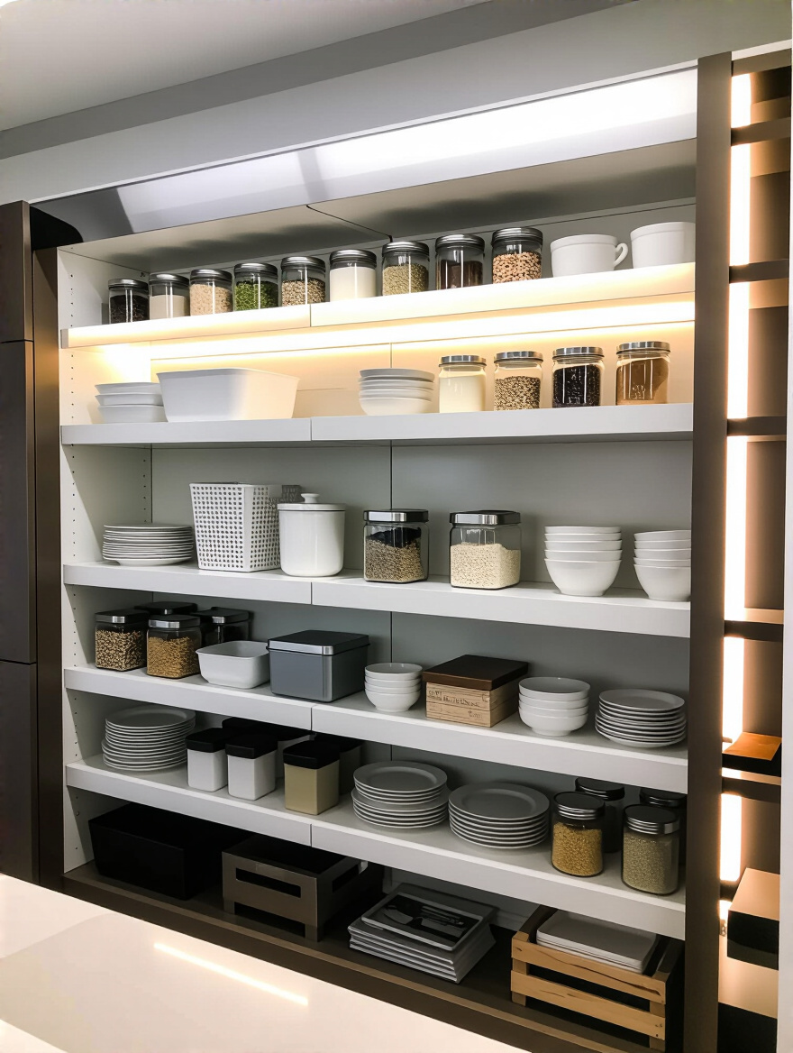 Neatly organized kitchen decor shopping list on wooden table with pen and smartphone showing Pinterest board, natural light, top-down view