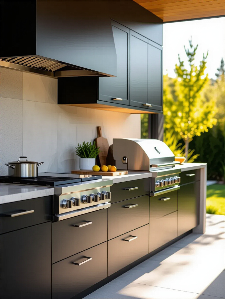 Side by side comparison of framed and frameless outdoor kitchen cabinets showing design and functionality differences