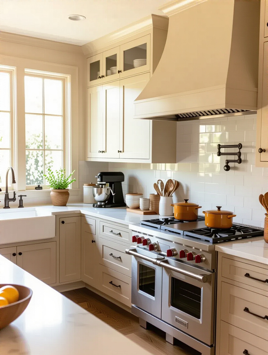 Traditional kitchen with designated appliance zones for seamless flow