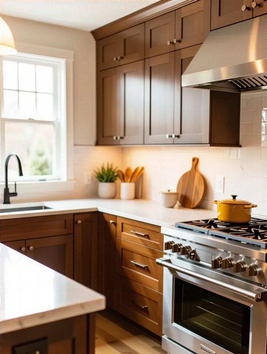 A beautifully designed kitchen showcasing framed and frameless cabinets in a well-lit environment.