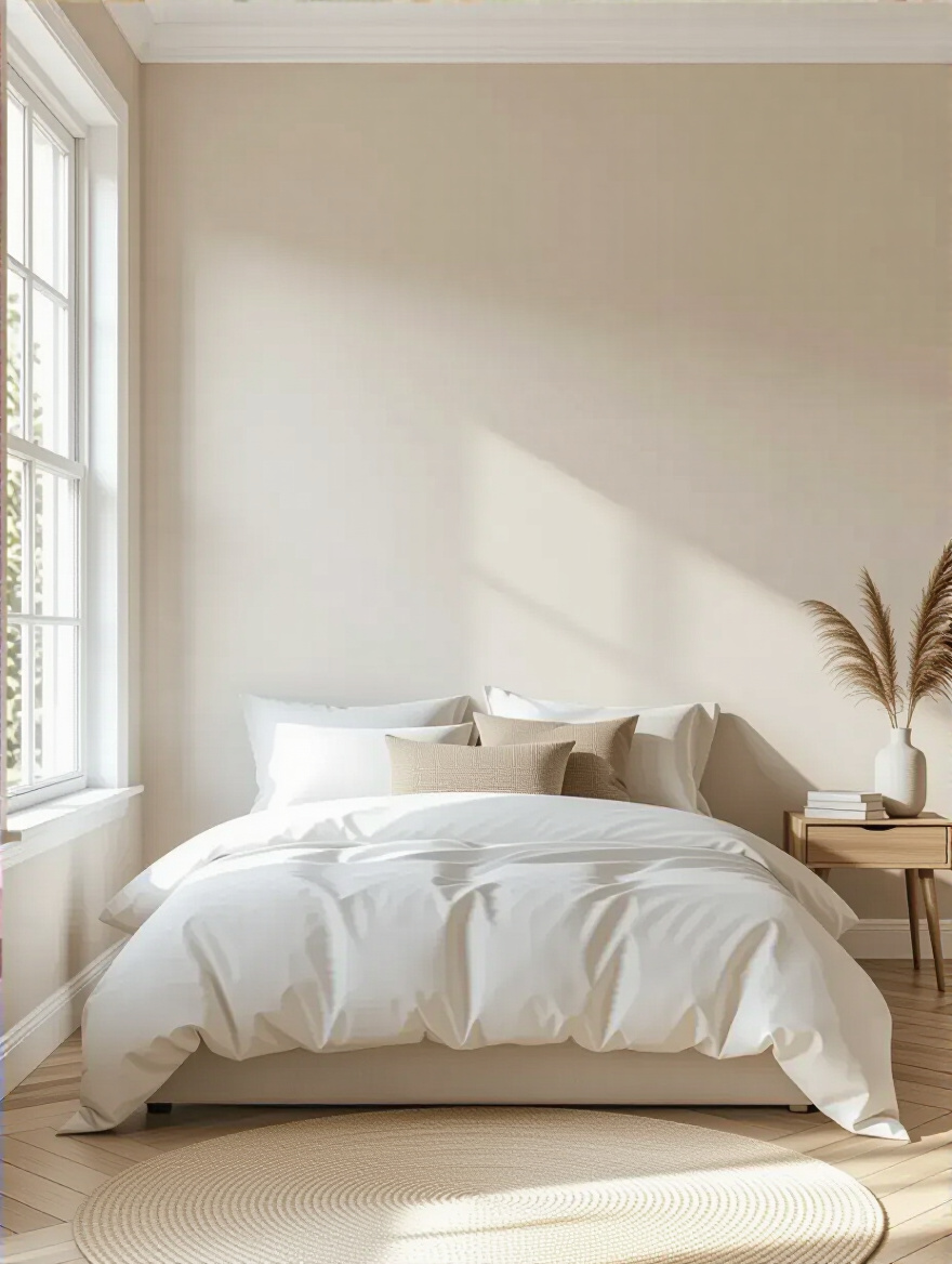Pristine smooth clean bedroom accent wall ready for wallpaper application