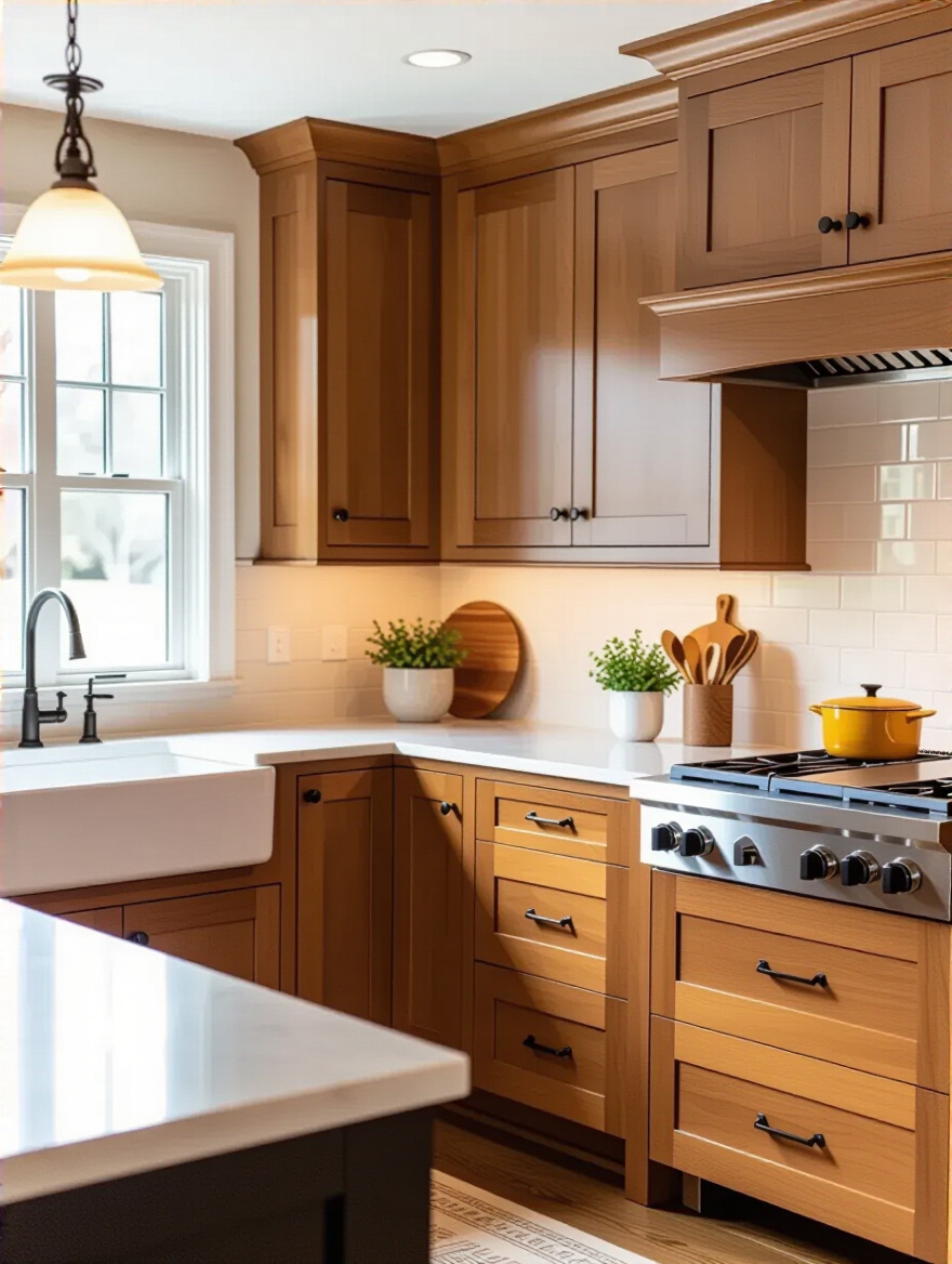 Traditional kitchen featuring quality cabinetry with elegant design and warm lighting.