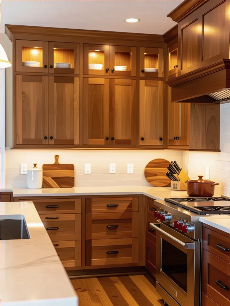 Traditional kitchen with durable wood cabinets showcasing Maple, Oak, and Cherry finishes.