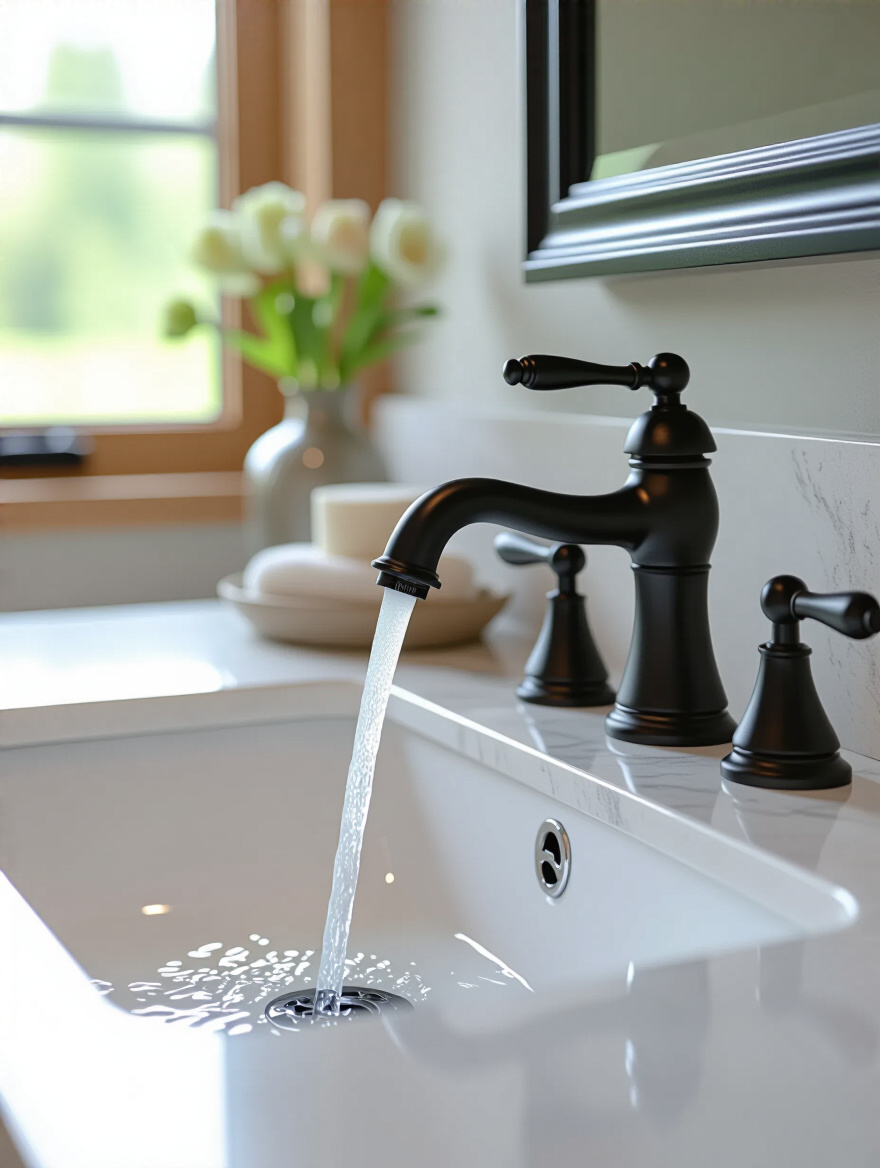 Elegant bathroom vanity showcasing stylish faucets and plumbing fixtures