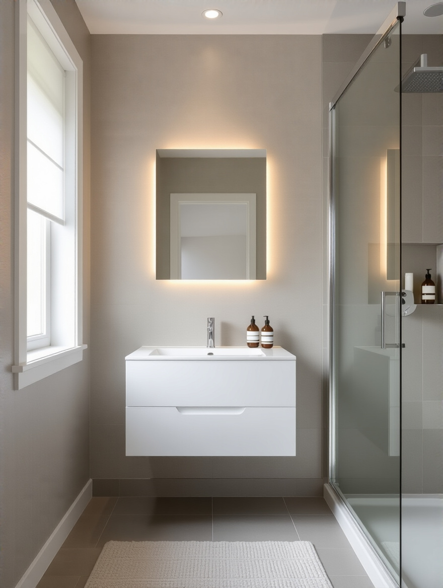 Modern bathroom wall with moisture-resistant wallpaper texture (vinyl)