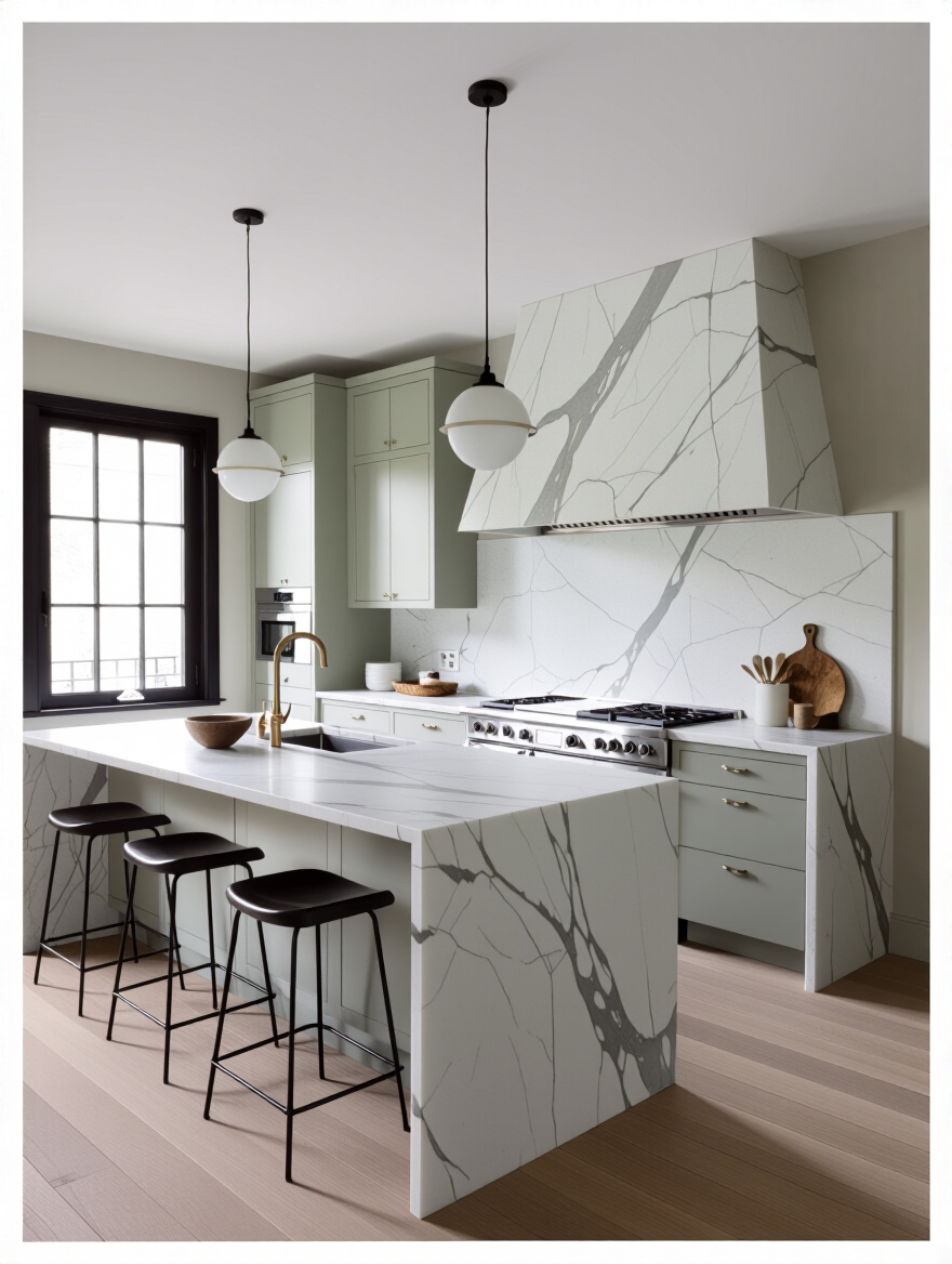 Close-up of laser distance measurer and tape measure on kitchen countertop with kitchen layout sketch, illustrating accurate measurement for perfect furniture fit