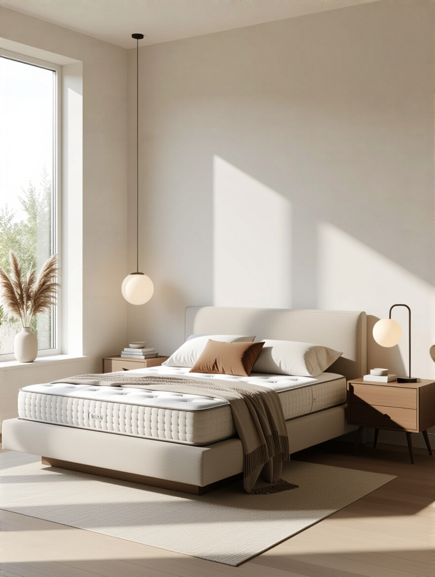 Modern bedroom corner with minimalist furniture and natural lighting showcasing budget-friendly high-quality pieces
