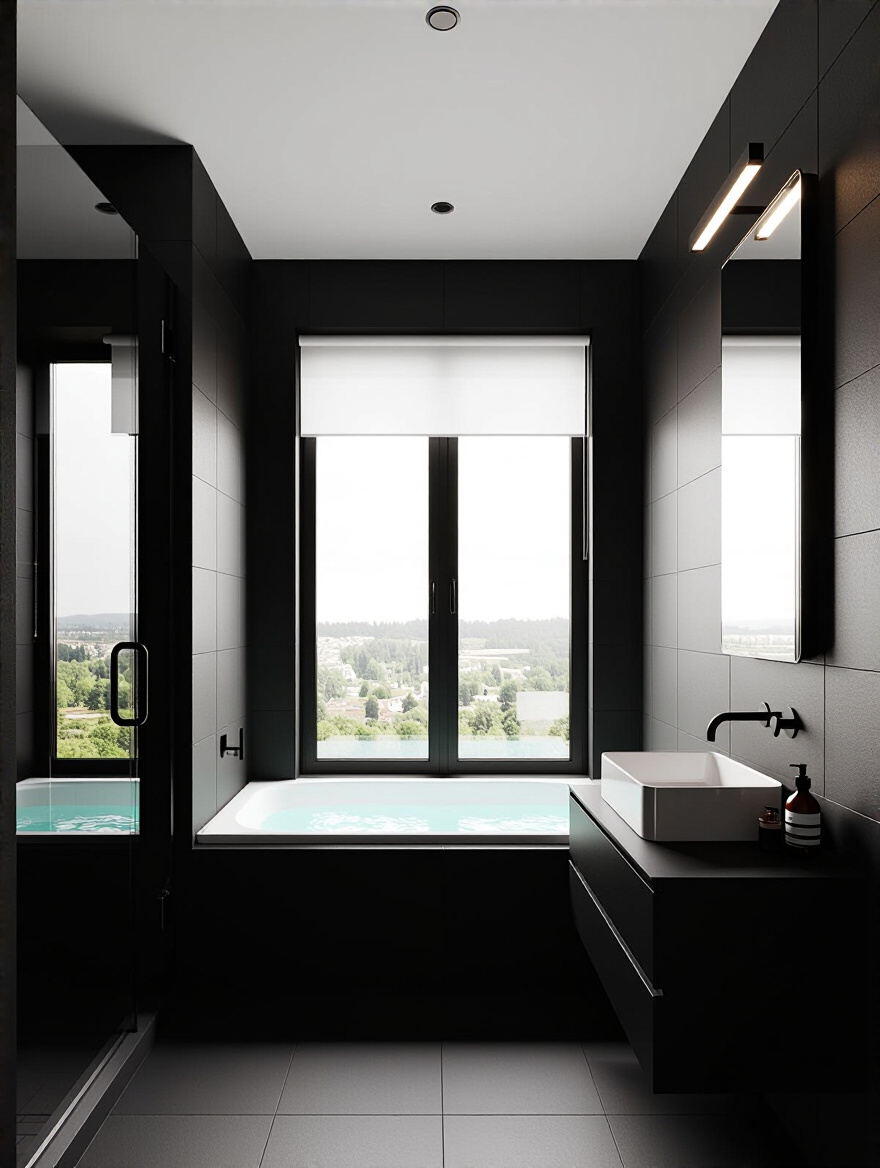 Organized bathtub remodel budget planning scene with notebook, calculator, receipts, and tablet on wooden desk in natural light