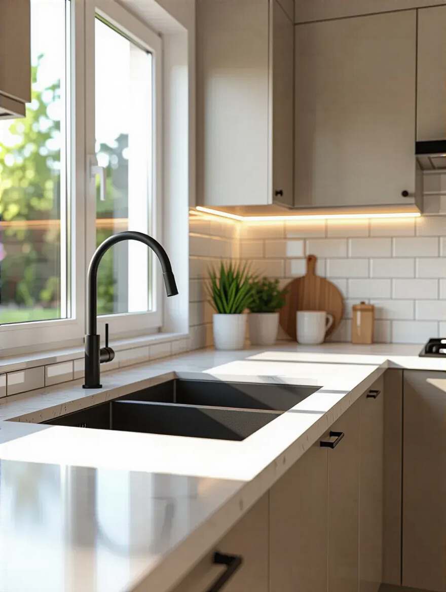 Pristine modern kitchen with clean grout and sealed surfaces
