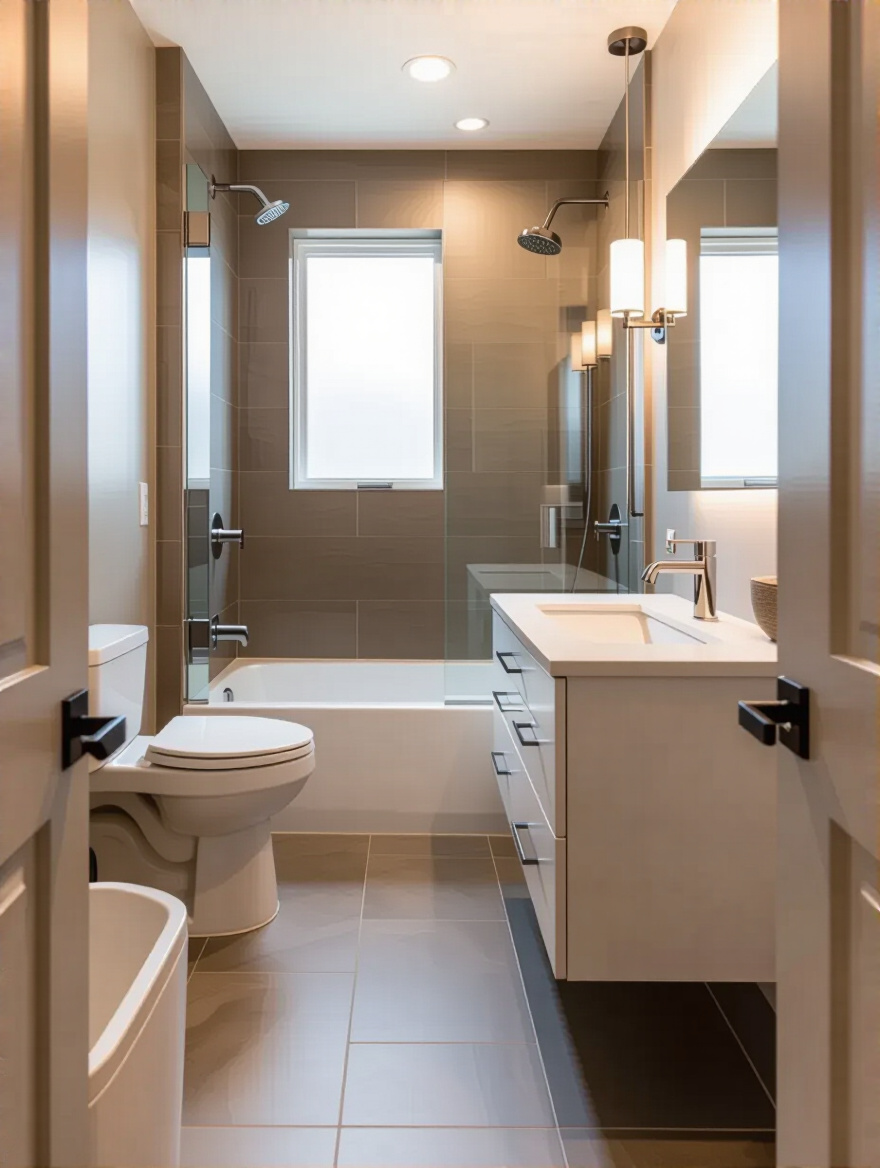 Bathroom remodel preserving existing plumbing layout for budget-friendly update