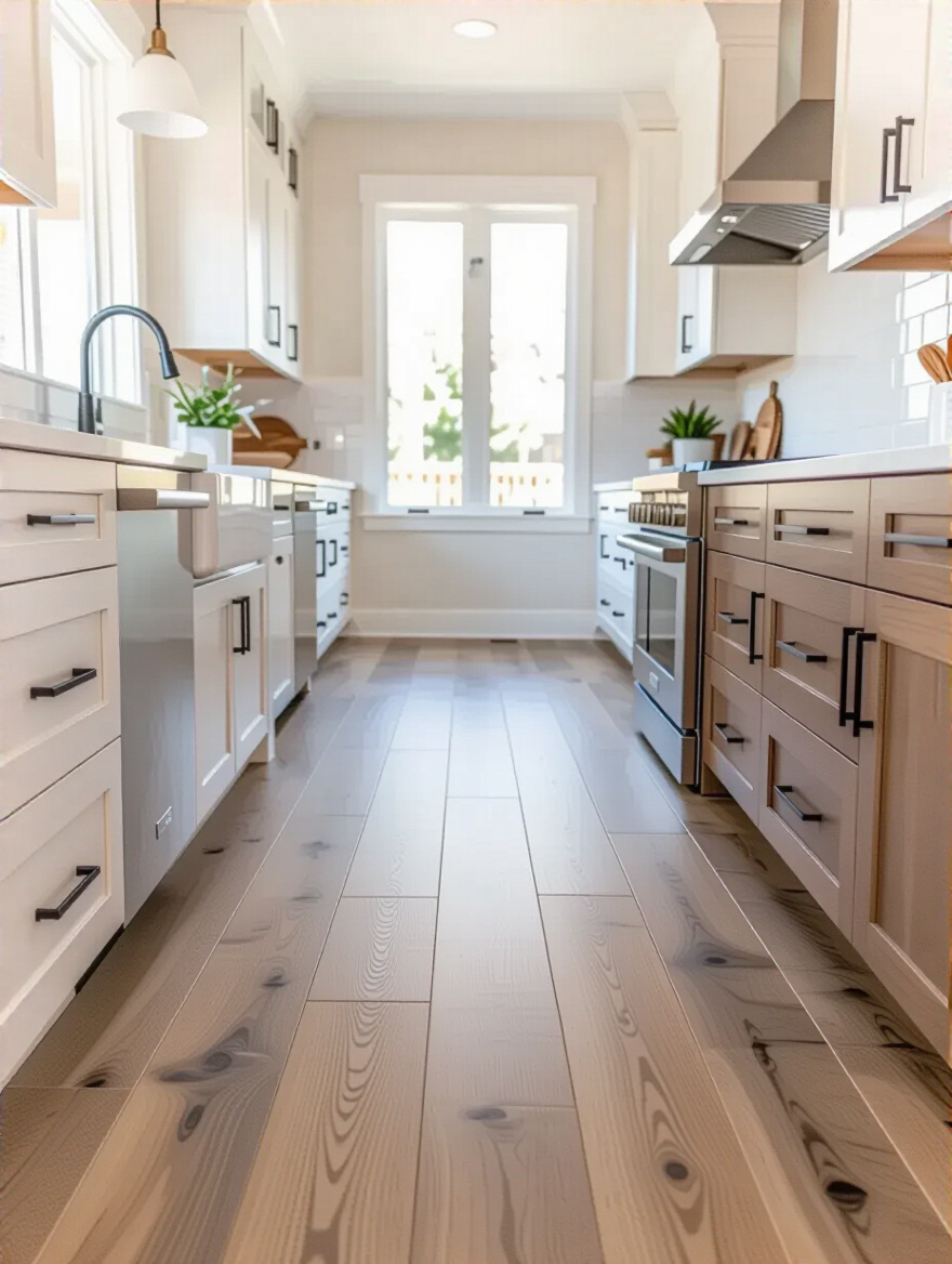 Portrait of a kitchen featuring wood-look vinyl plank flooring
