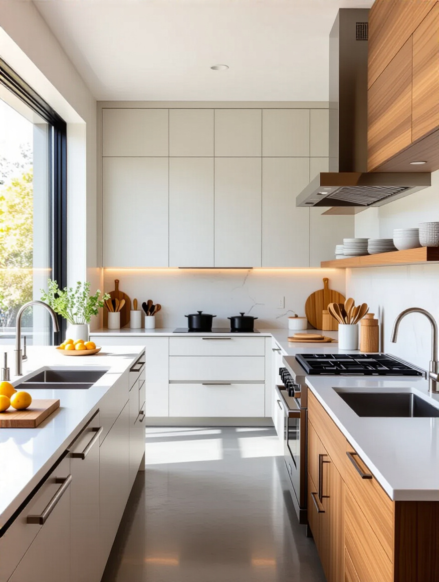 A bright, modern kitchen showcasing excellent workflow and zone planning, ready for a detailed lifestyle assessment.