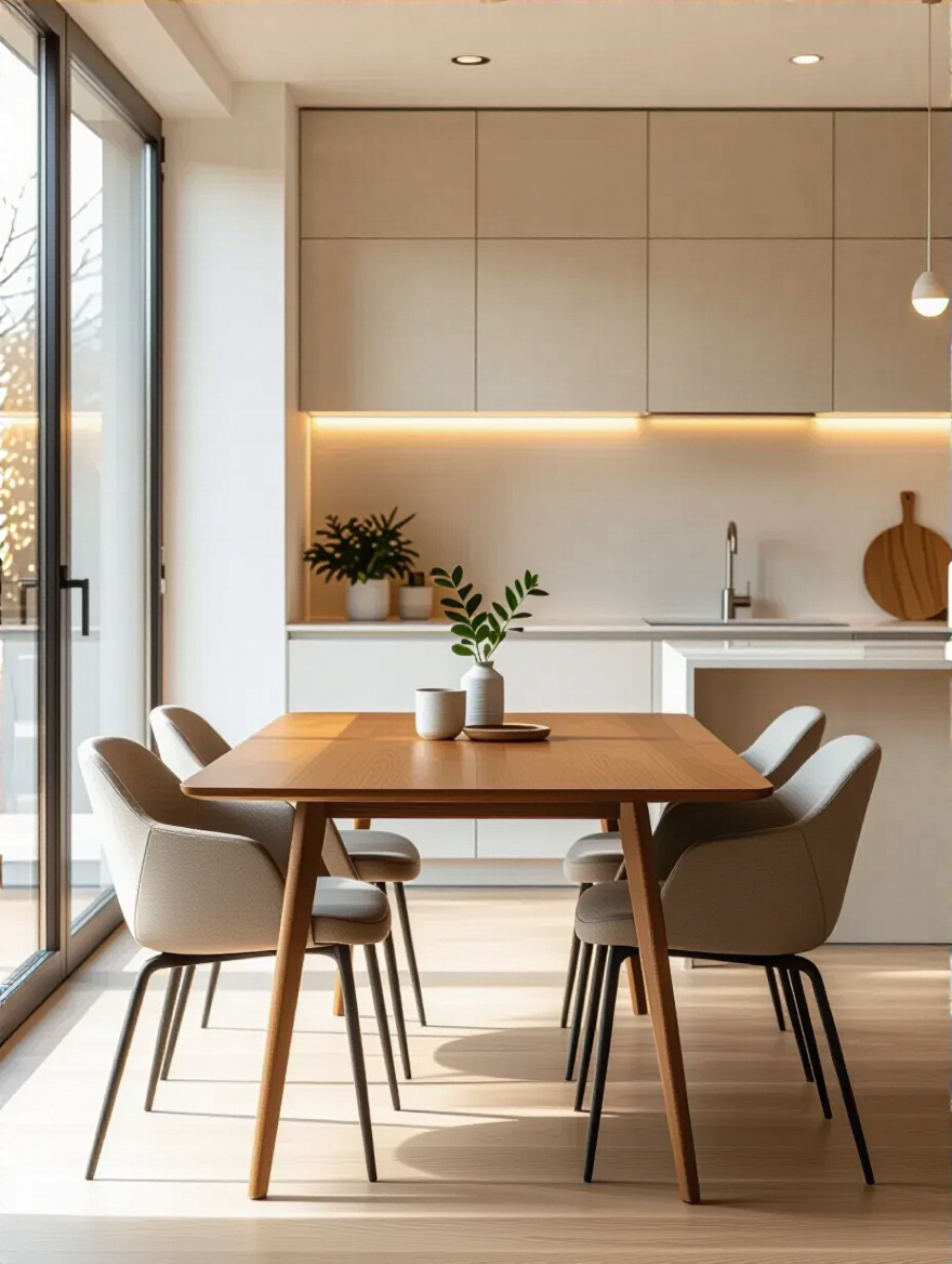 Extendable dining table in a bright kitchen with leaves extended for guests