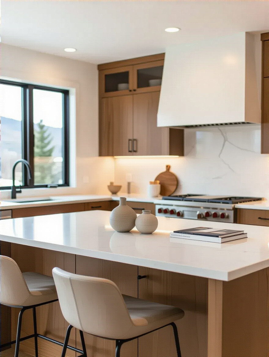 Portrait of a modern kitchen planning space with budgeting considerations (no text)