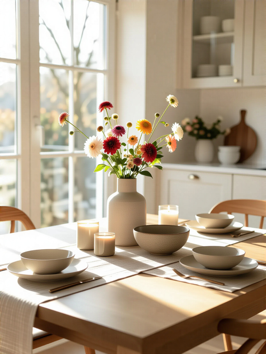 Seasonal tabletop decor on dining table