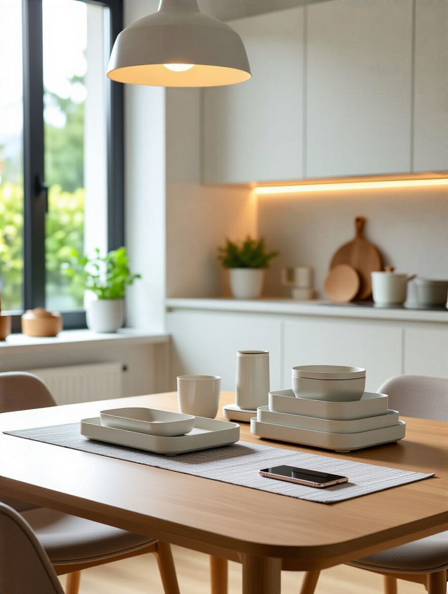 Vertical shot of a well-organized kitchen table with modular accessories