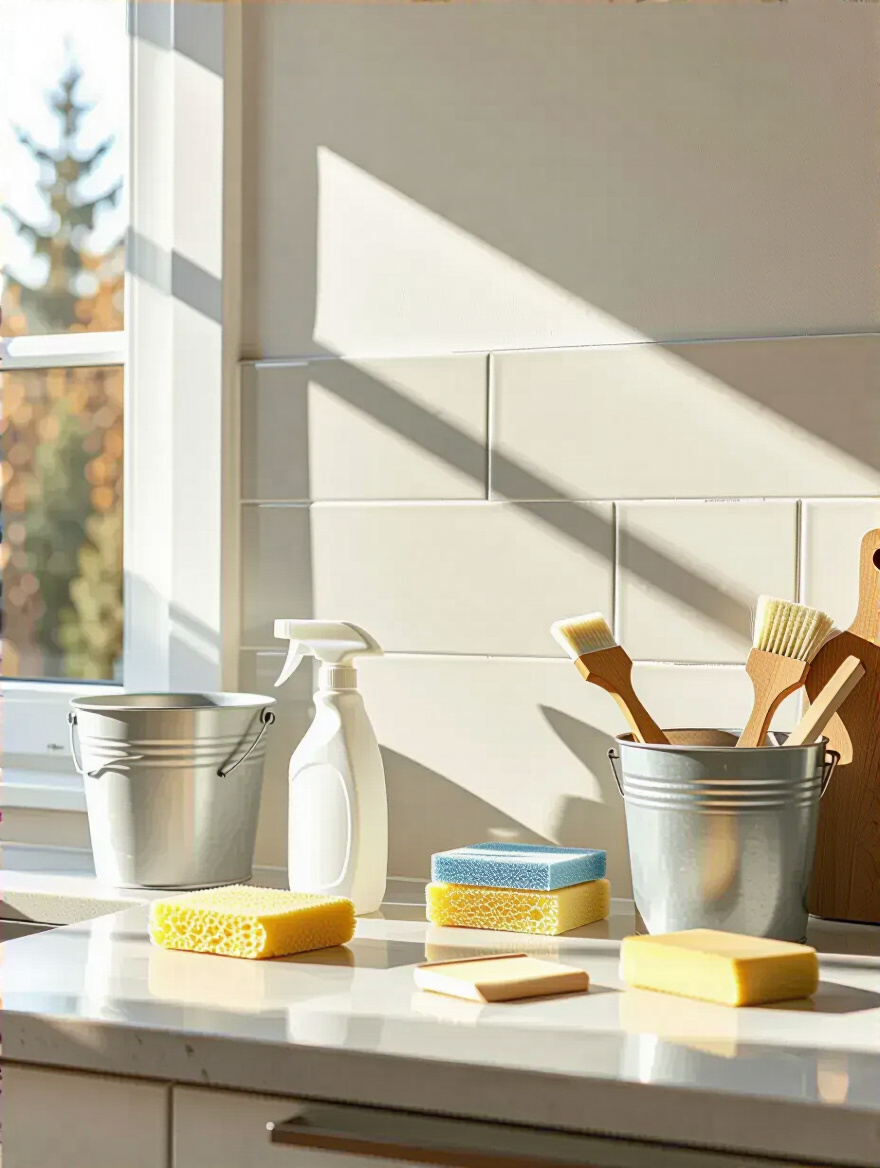 Portrait of a prepped kitchen wall ready for backsplash installation