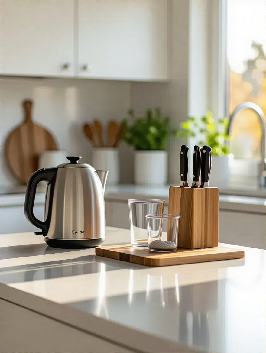Minimalist kitchen counter with essential countertop items