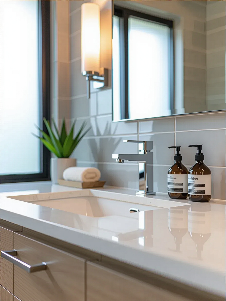 Bathroom vanity with sealed grout lines and sealed countertops