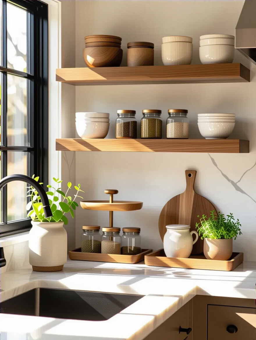 Modern kitchen countertop with functional storage solutions that elevate design
