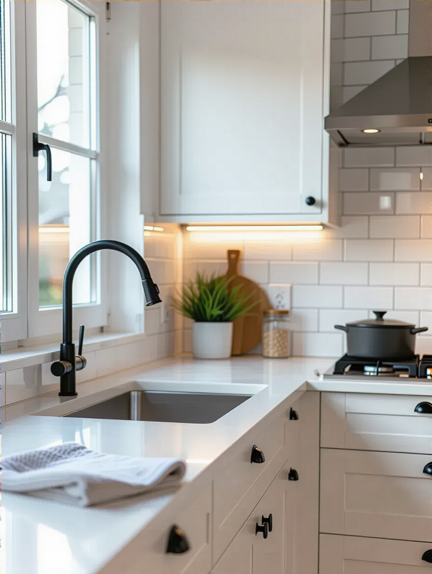 Portrait of a clean kitchen backsplash with bright grout