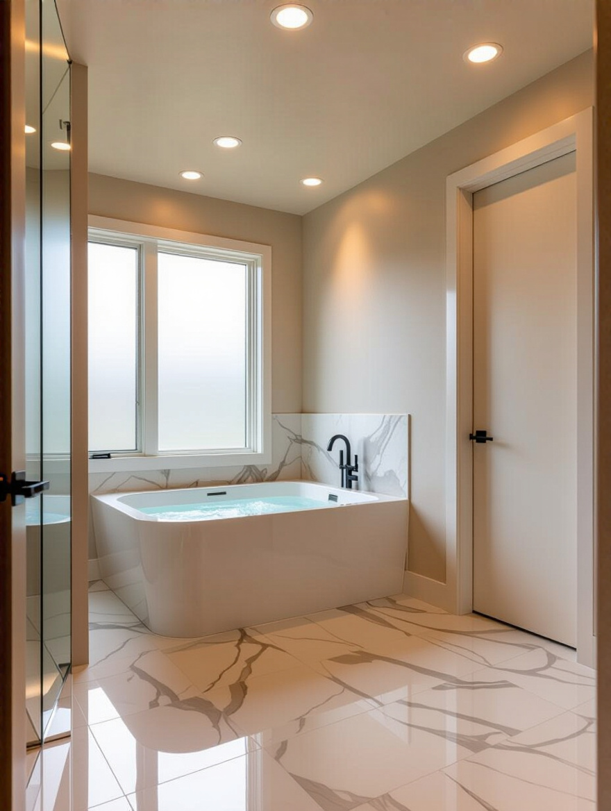 Luxurious bathroom with integrated soundproofing, spa-like calm