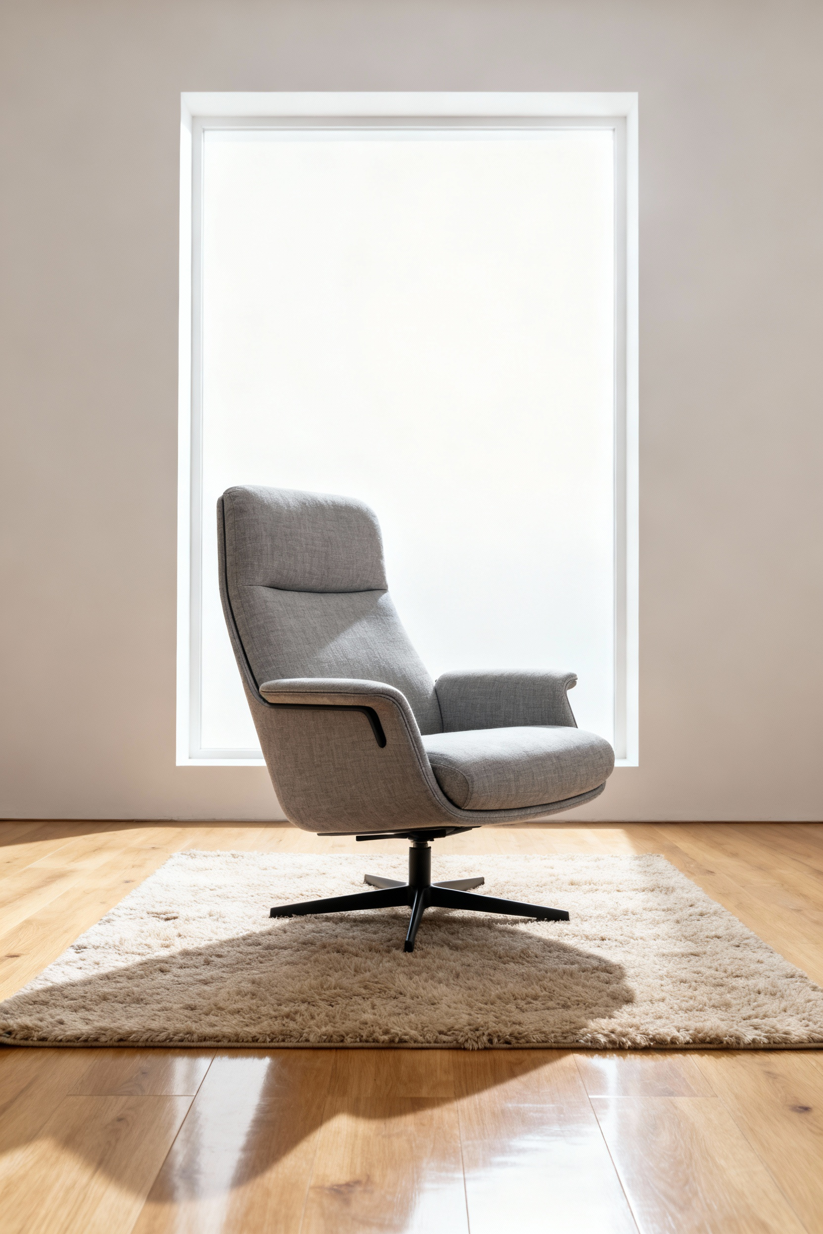 Scandinavian ergonomic armchair in a living room, focused on human-centric comfort and design principles