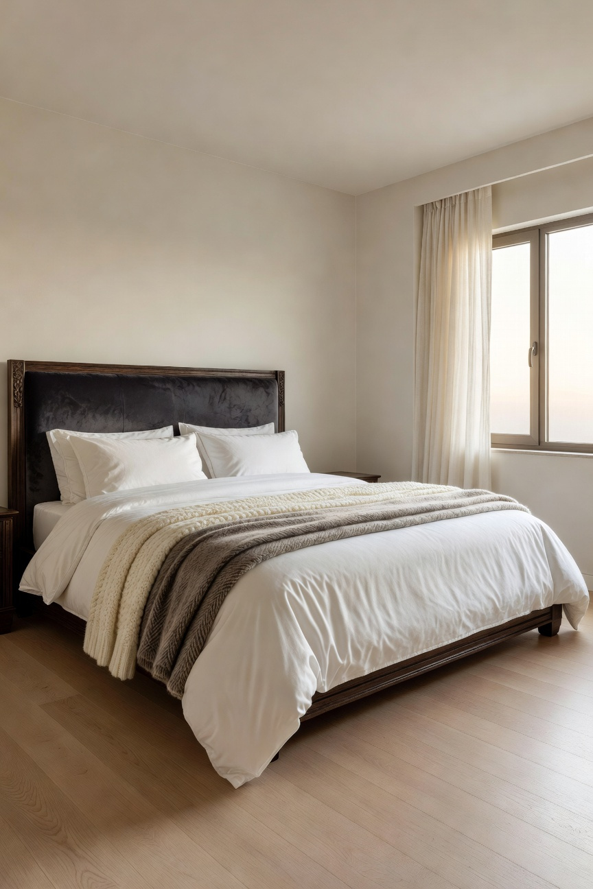 A small bedroom featuring a large grand bed as the central anchor to create a sense of space and order.