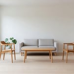 A well-balanced living room featuring Scandinavian furniture and open floor space following the Lagom design principle.