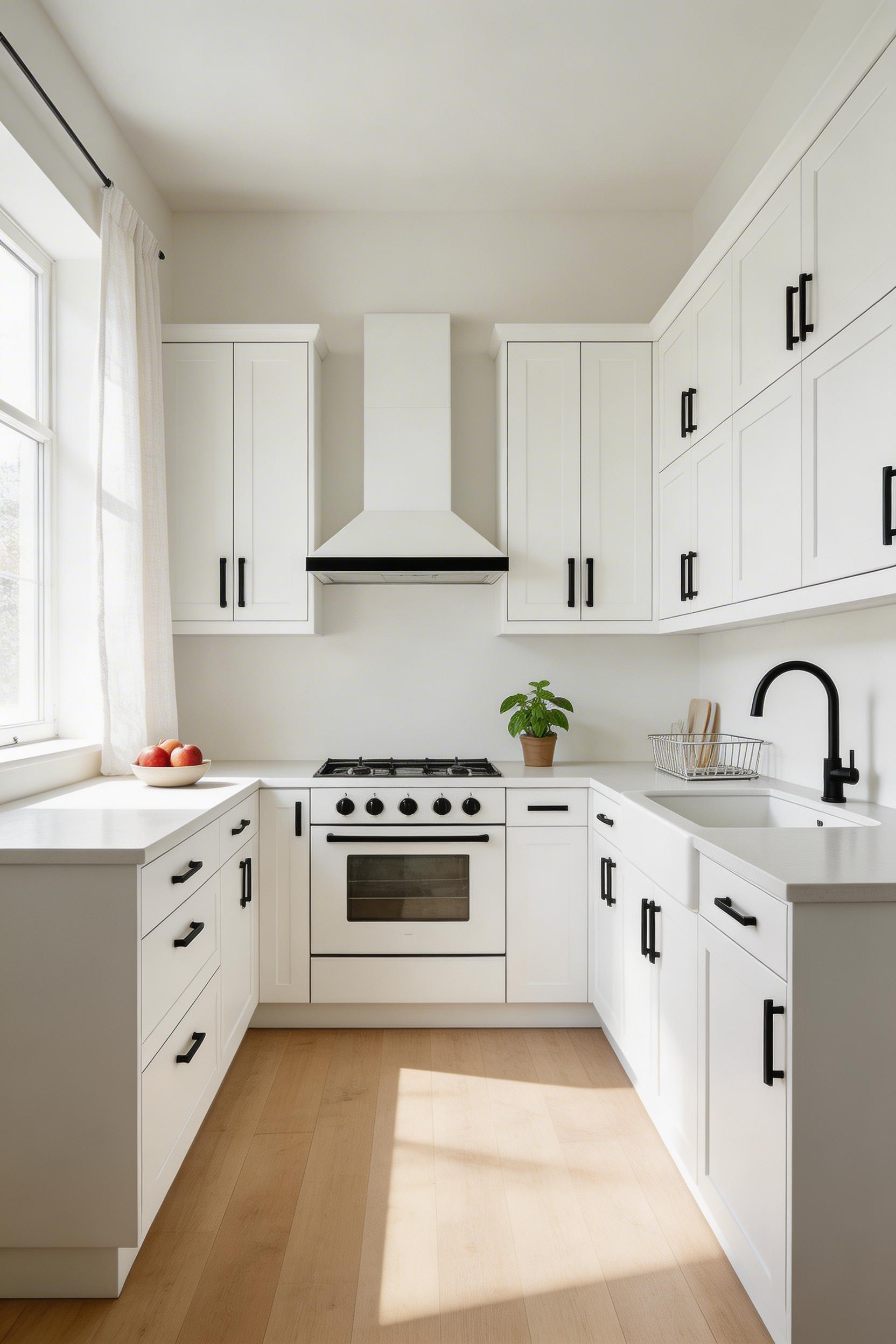 A well-planned kitchen layout showing the relationship between the hob, sink, and fridge — the classic work triangle adapted for a Nordic-influenced kitchen design.