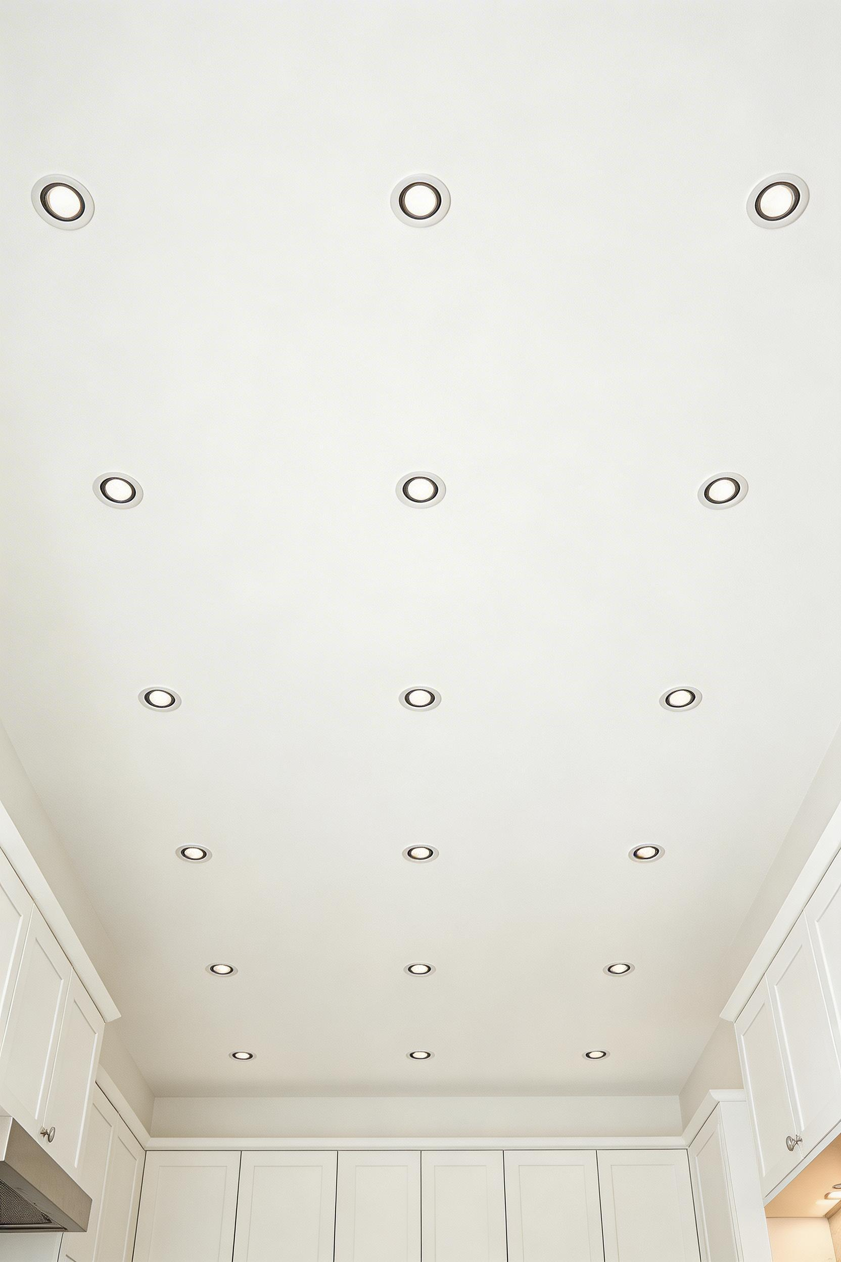 A well-planned grid of recessed downlights works as the ambient background layer in a complete kitchen lighting scheme — but only as one layer among several.