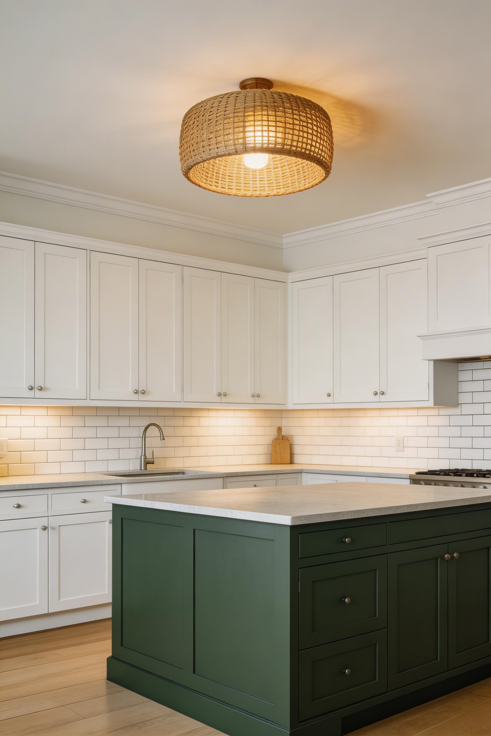 A well-chosen semi-flush fixture is one of the most practical kitchen lighting ideas for homes with standard ceiling heights, delivering character without the clearance issues of full-drop pendants.