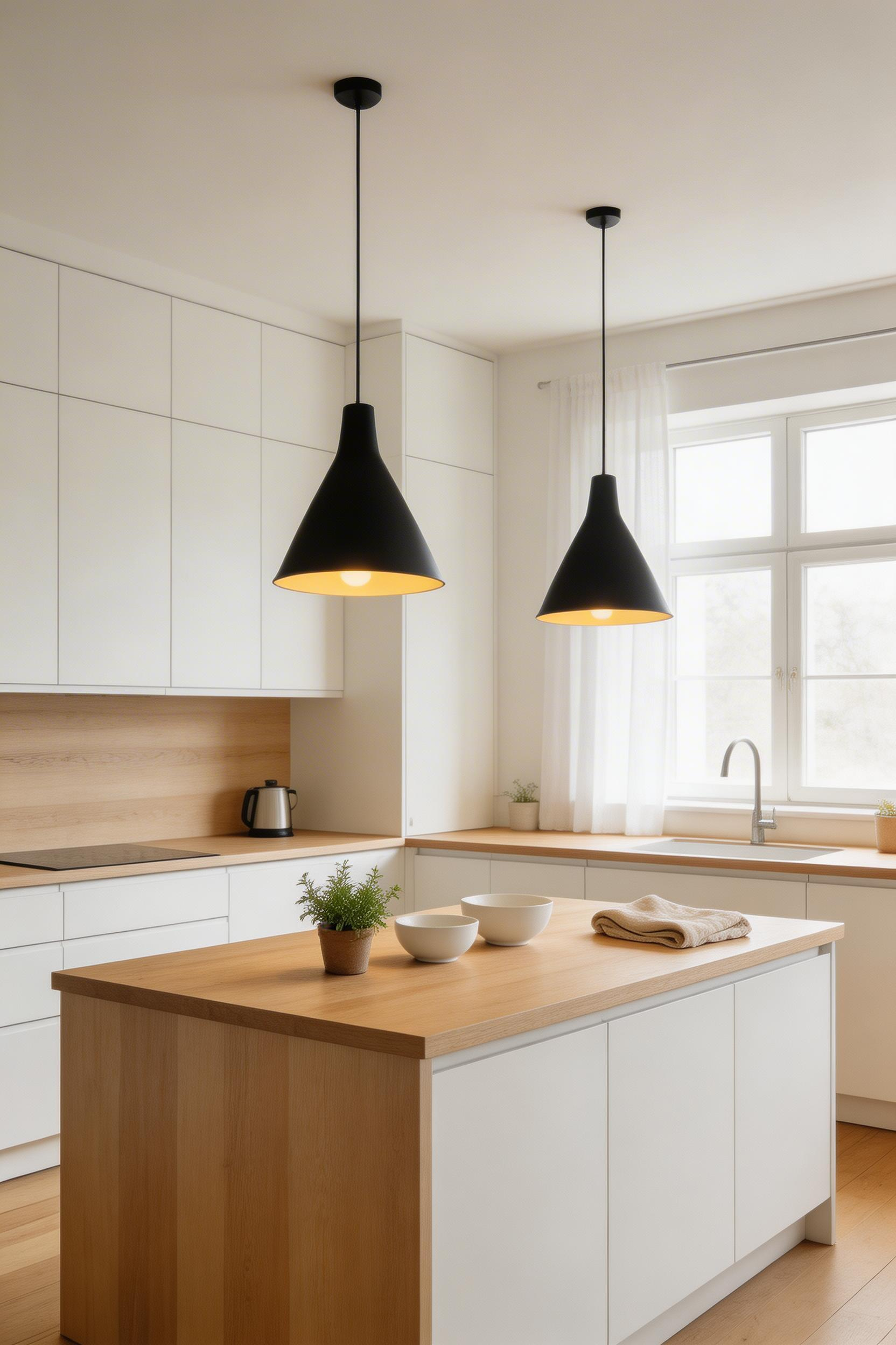 Two well-proportioned pendant lights over a kitchen island illustrate one of the most transformative kitchen lighting ideas — the right height and scale make the whole room feel considered.