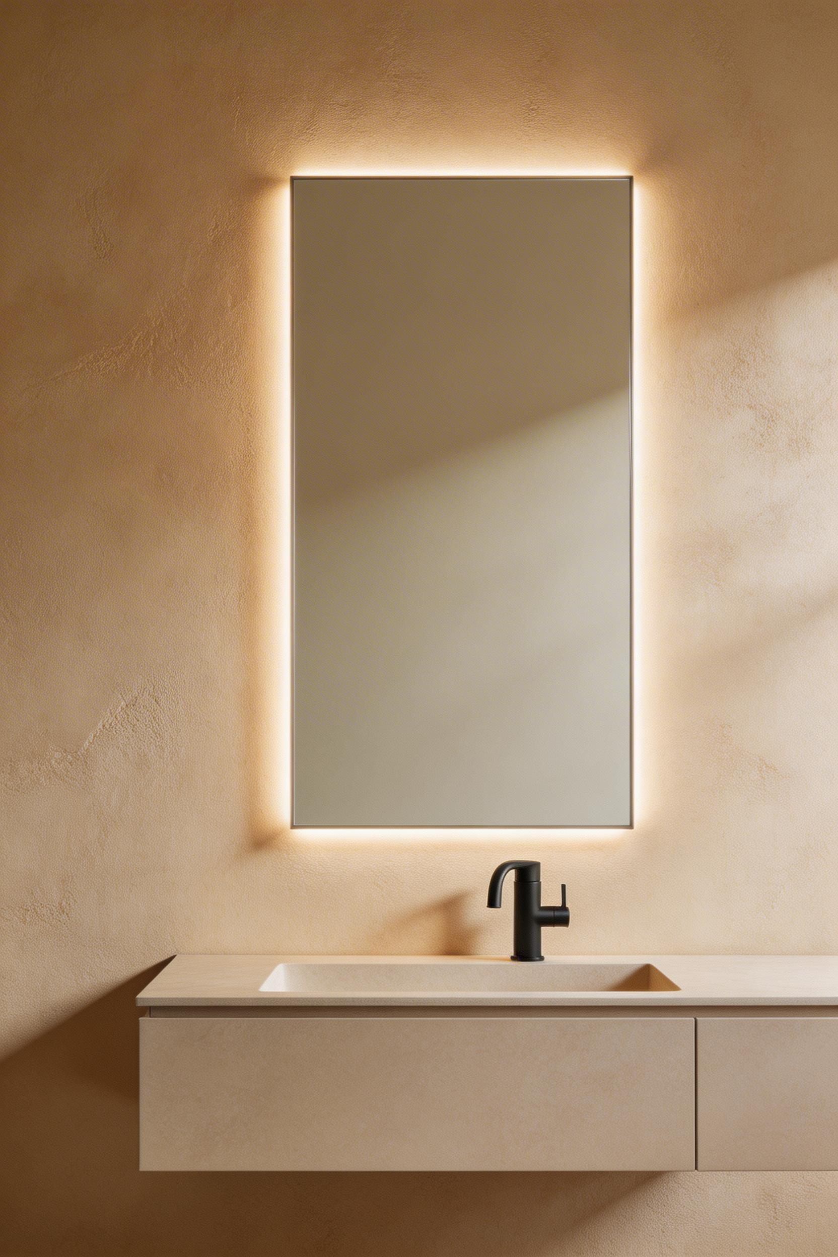 A limewash or Venetian plaster accent wall introduces organic warmth to a contemporary bathroom remodel without breaking the clean-line aesthetic.