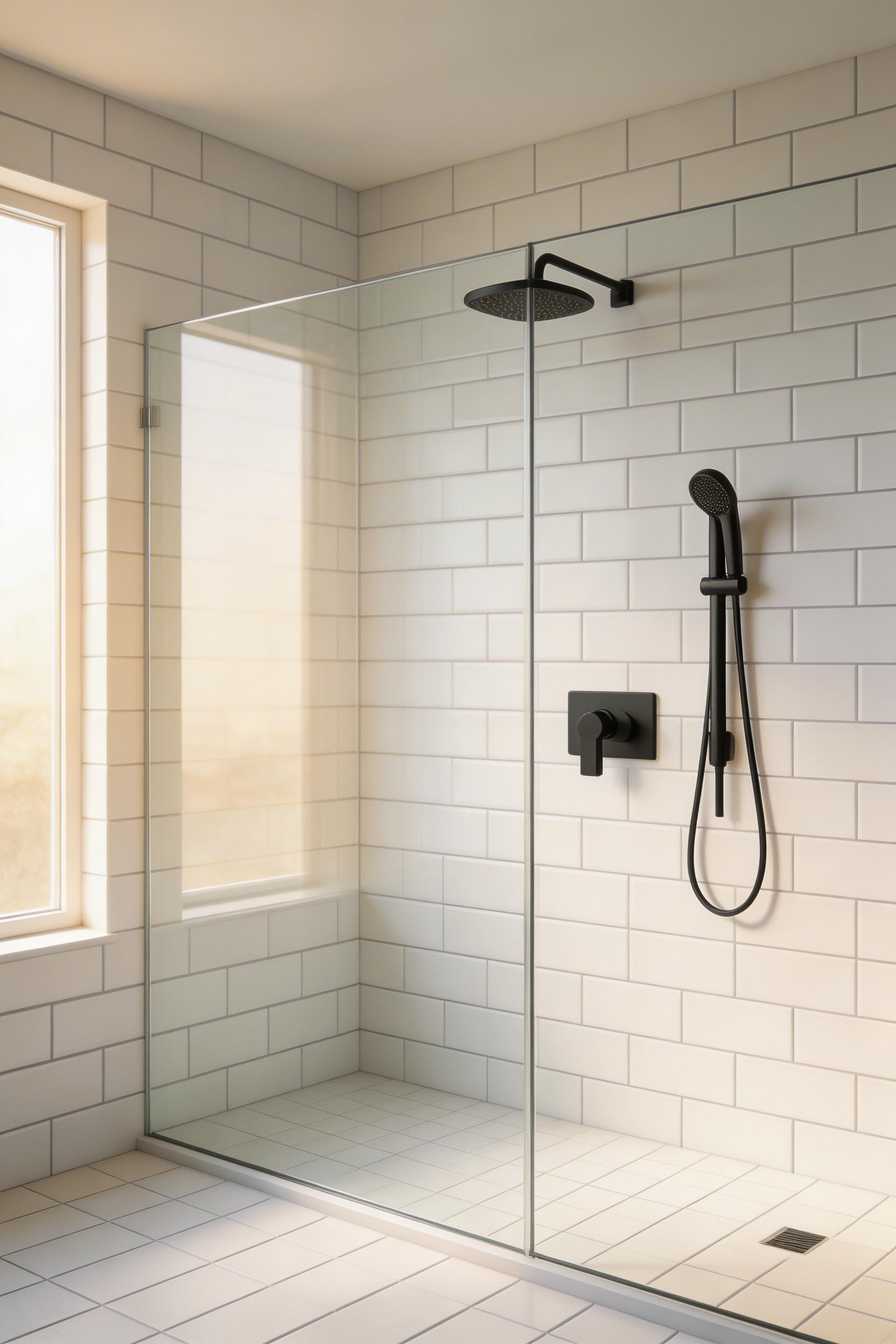 A frameless walk-in shower conversion is the structural move that most clearly marks a contemporary bathroom remodel, opening the floor plan and removing dated visual barriers.