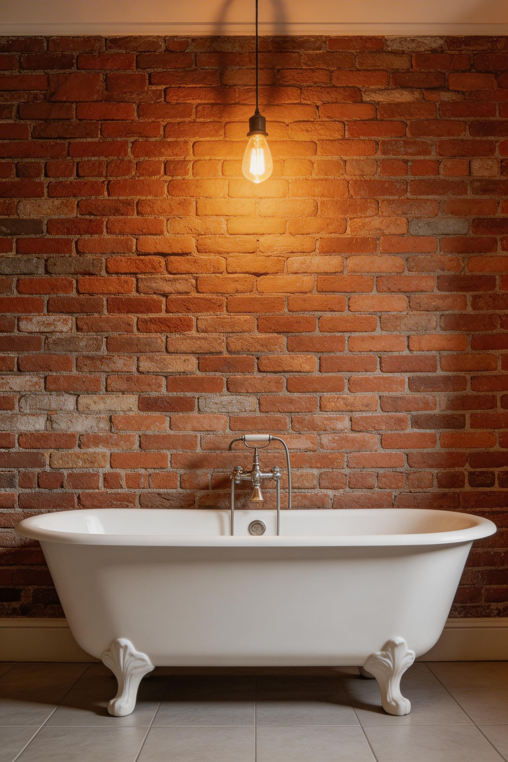 Revealed brick in a period property carries variation and patina that no faux panel can replicate — it is the room's genuine history made visible.