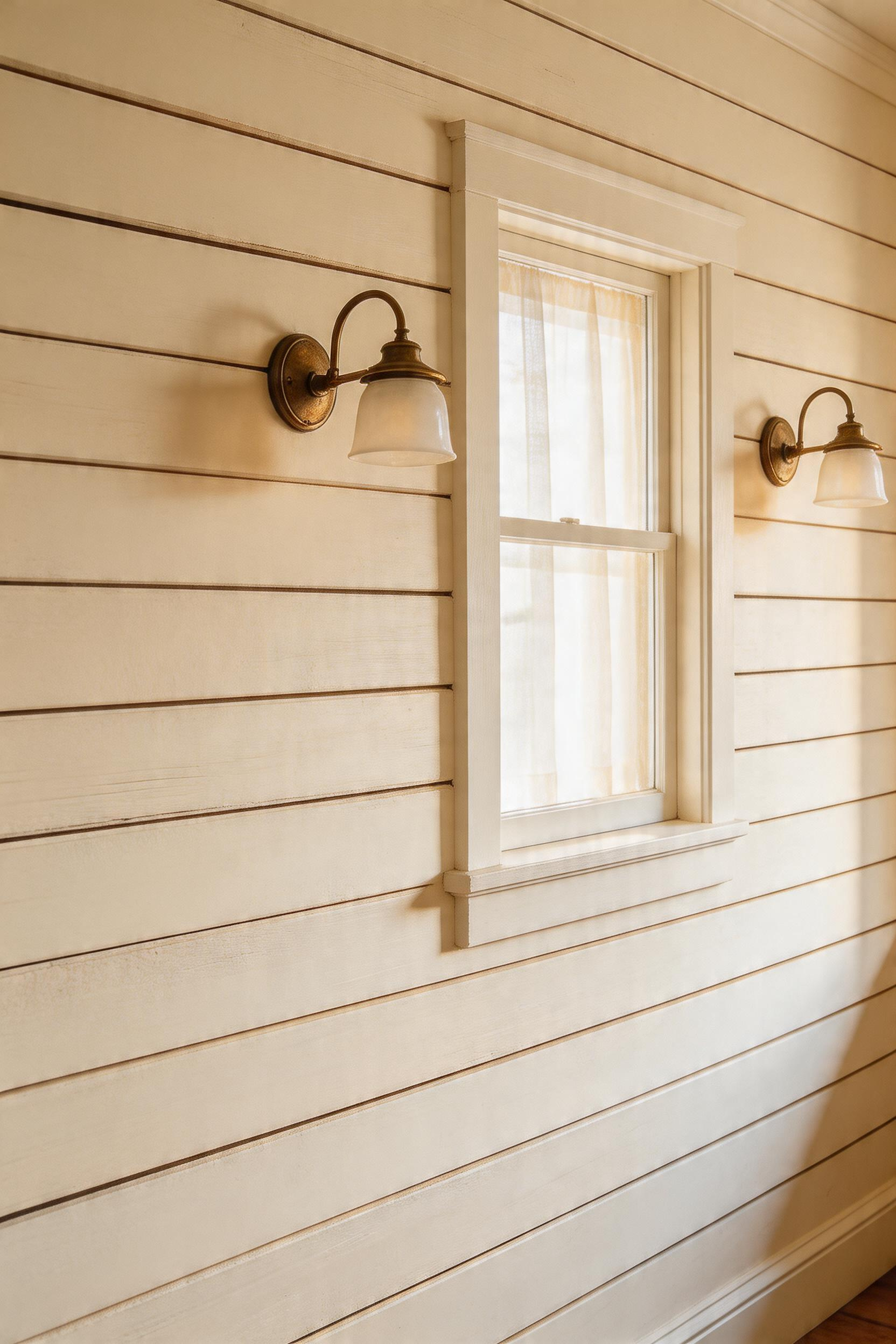 Horizontal shiplap walls in soft white finish, demonstrating how paneling adds texture and cottage character while maintaining clean aesthetic.