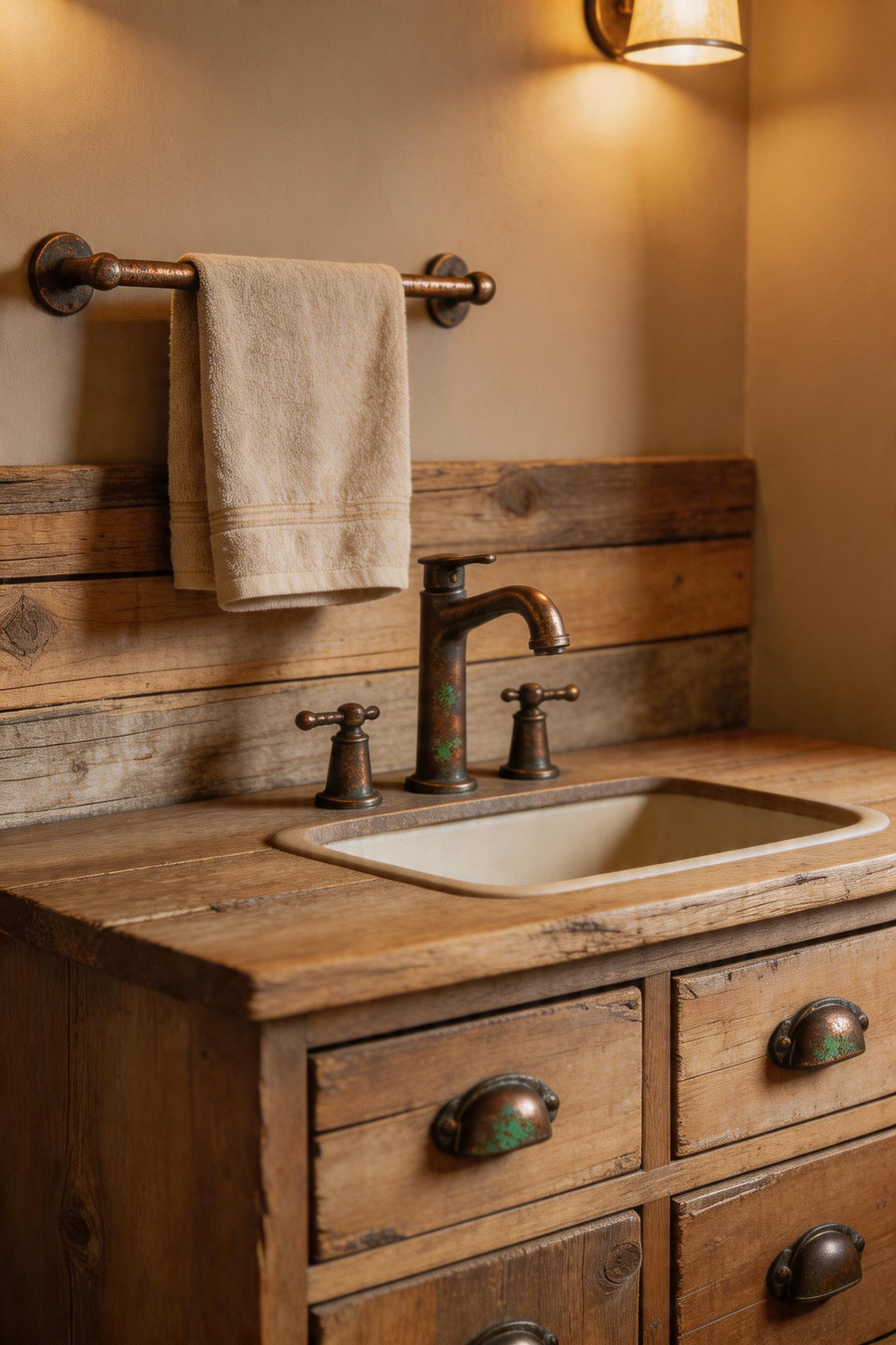 Oil-rubbed bronze fixtures at various patina stages, demonstrating how the finish matures and develops character over time.