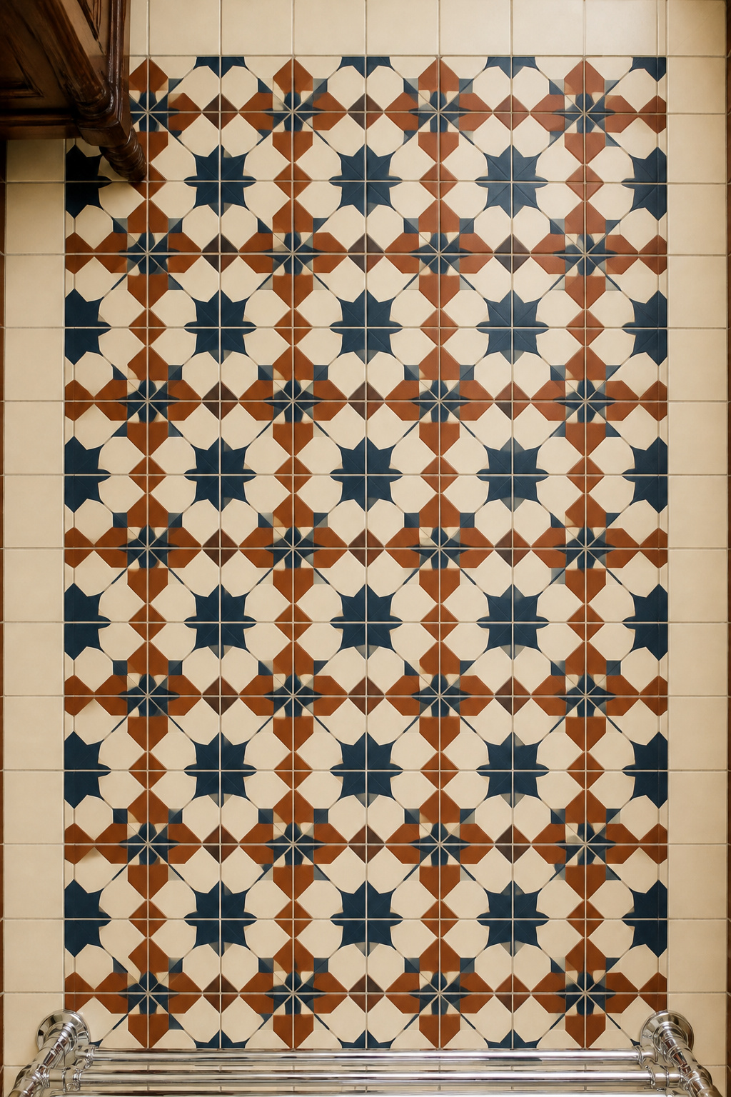 Victorian encaustic cement tile — in continuous production since the 1800s — brings centuries of craft tradition to upscale bathroom decor that only improves with age.