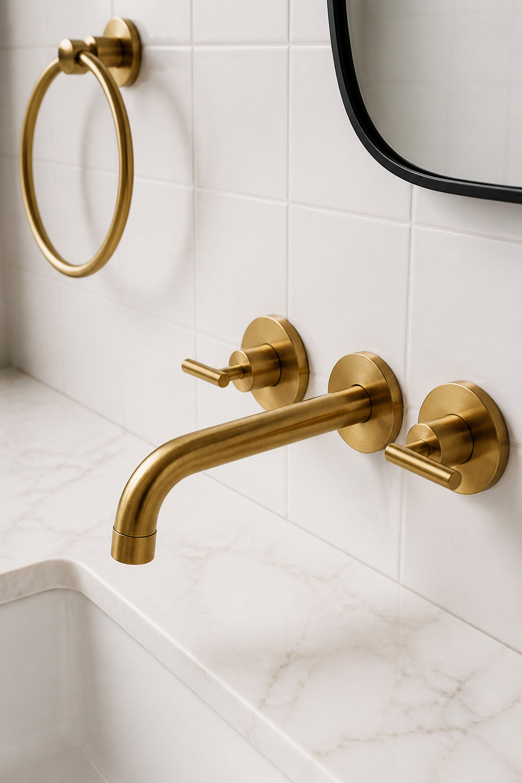 Brushed brass hardware is the Nordic choice for 2025–2026 — PVD-coated finishes age gracefully and bridge warm wood and cool stone without dominating either surface.