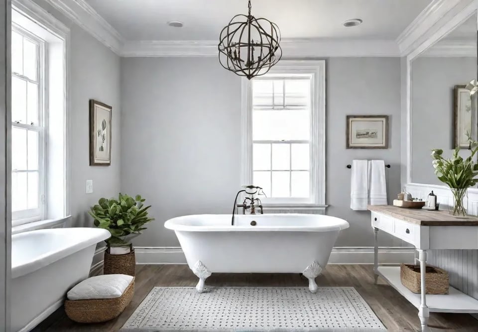 A bright airy master bathroom with a clawfoot tub white subway tilefeat