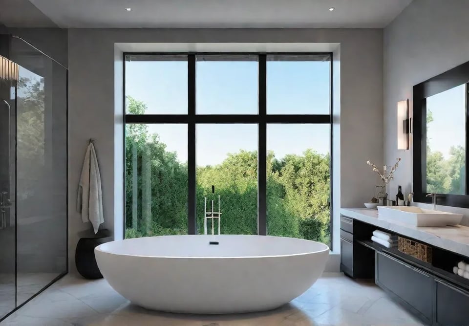 A meticulously planned master bathroom with a focus on functionality Natural lightfeat