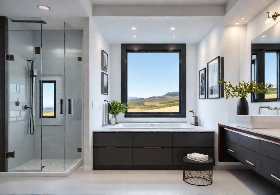 A small master bathroom with a bright and airy atmosphere featuring spacesavingfeat