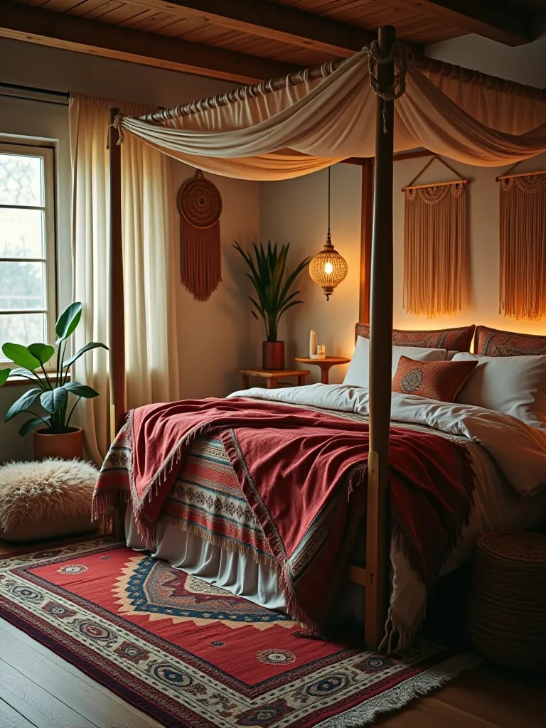 Ambient lighting in a bohemian bedroom