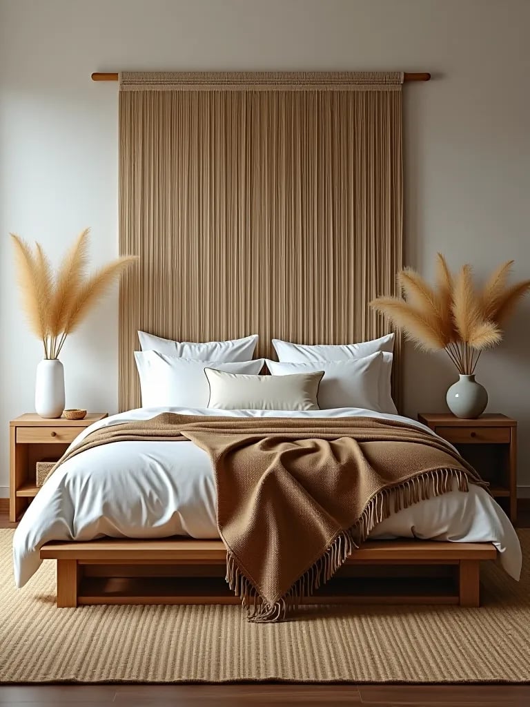 Artisanal boho bedroom with macramé and natural decor