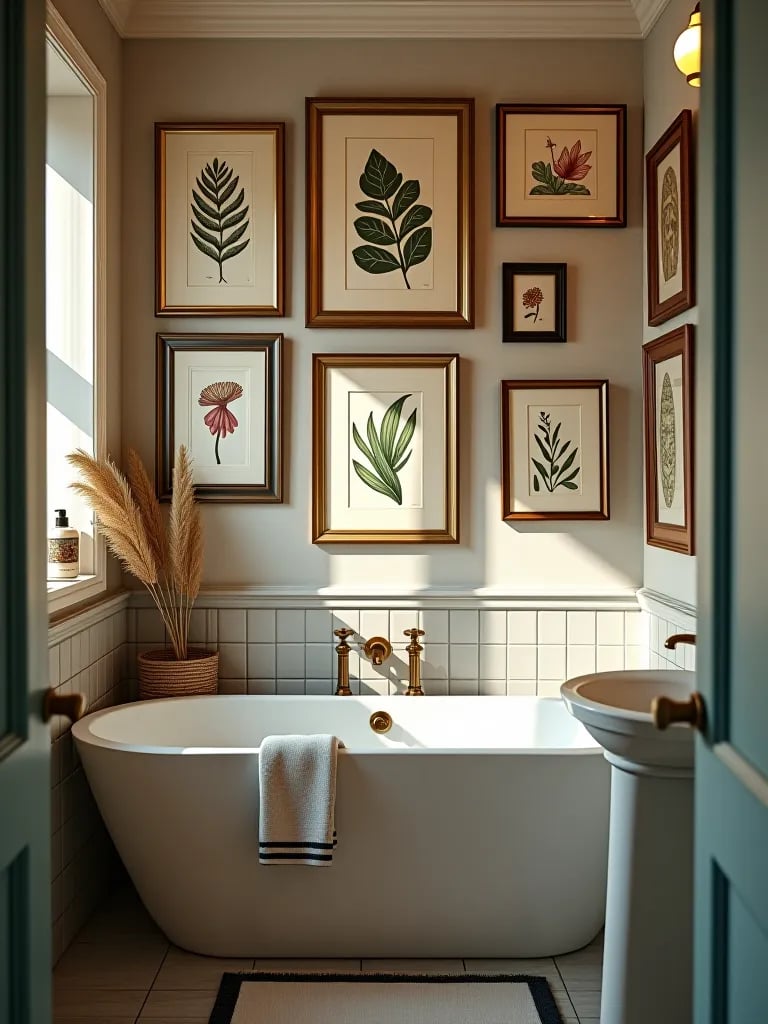 Artistic bathroom with water resistant mixed media gallery