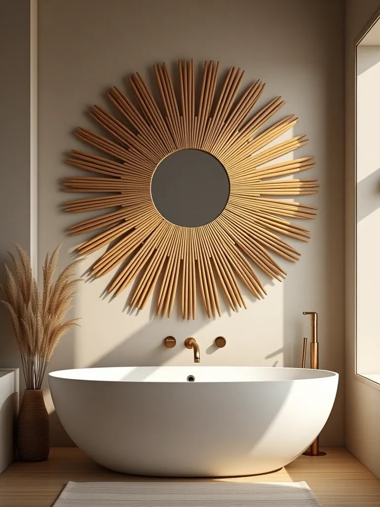 Bamboo stick geometric pattern on bathroom wall