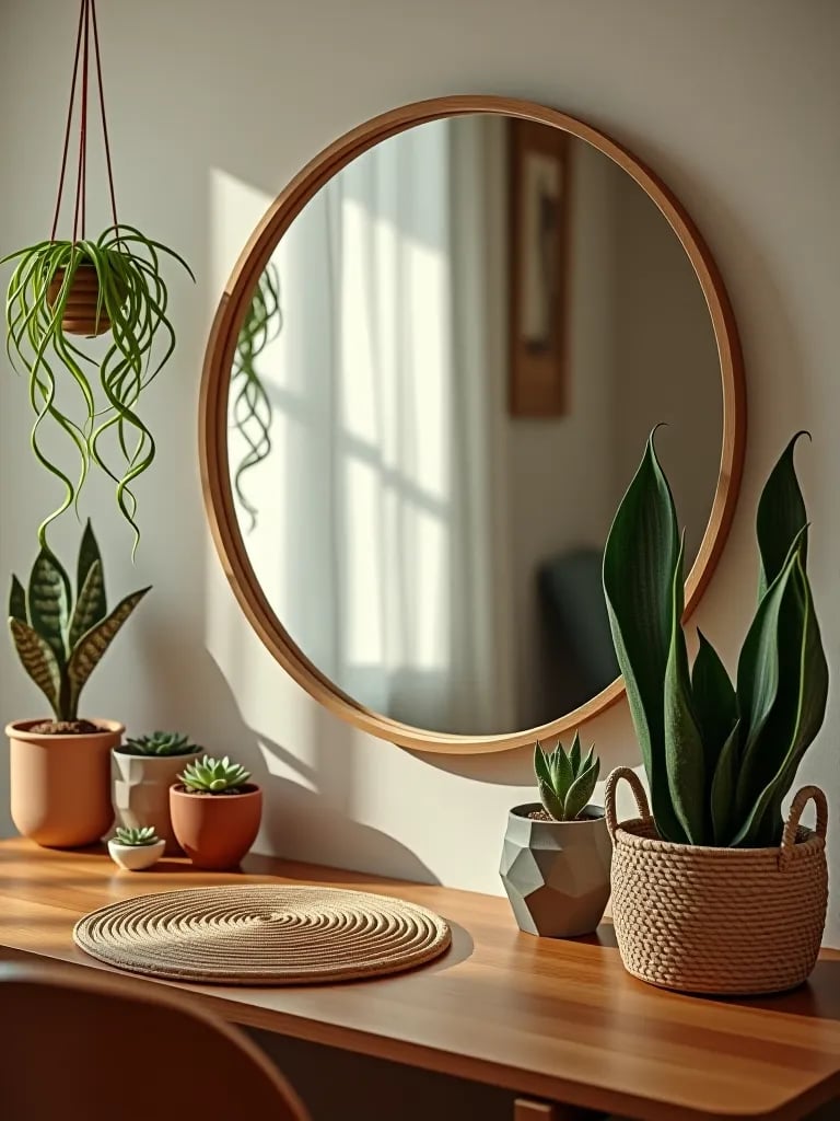 Boho vanity with air plants and succulents
