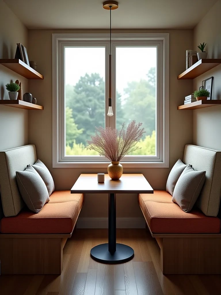 Bright contemporary dining nook with large window