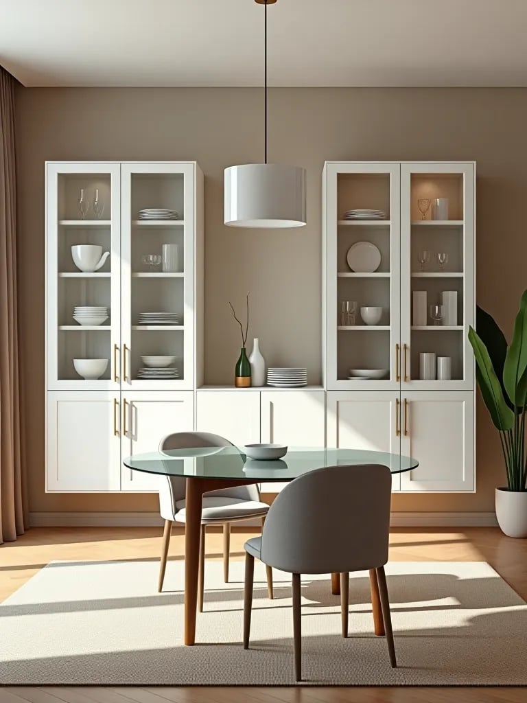 Bright dining room with floating sideboard